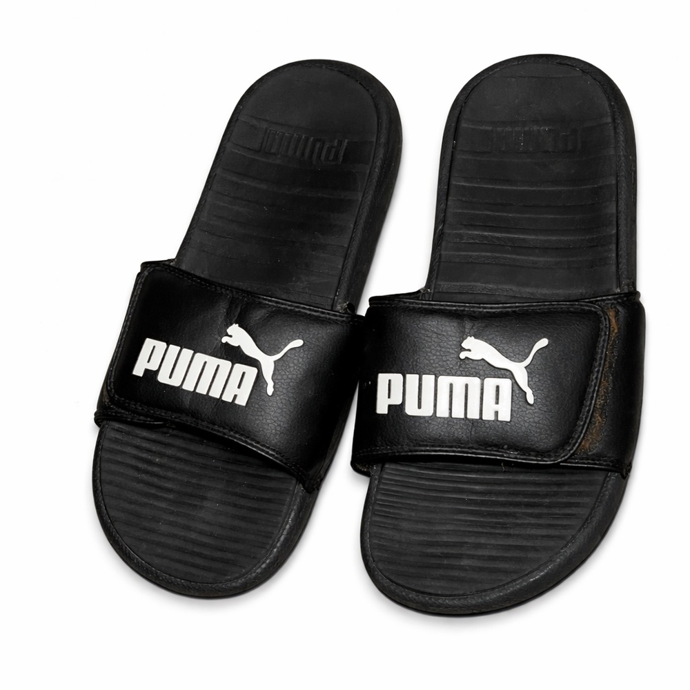 PUMA Black & White Velcro Slide Sandals | Sport Luxe Comfort